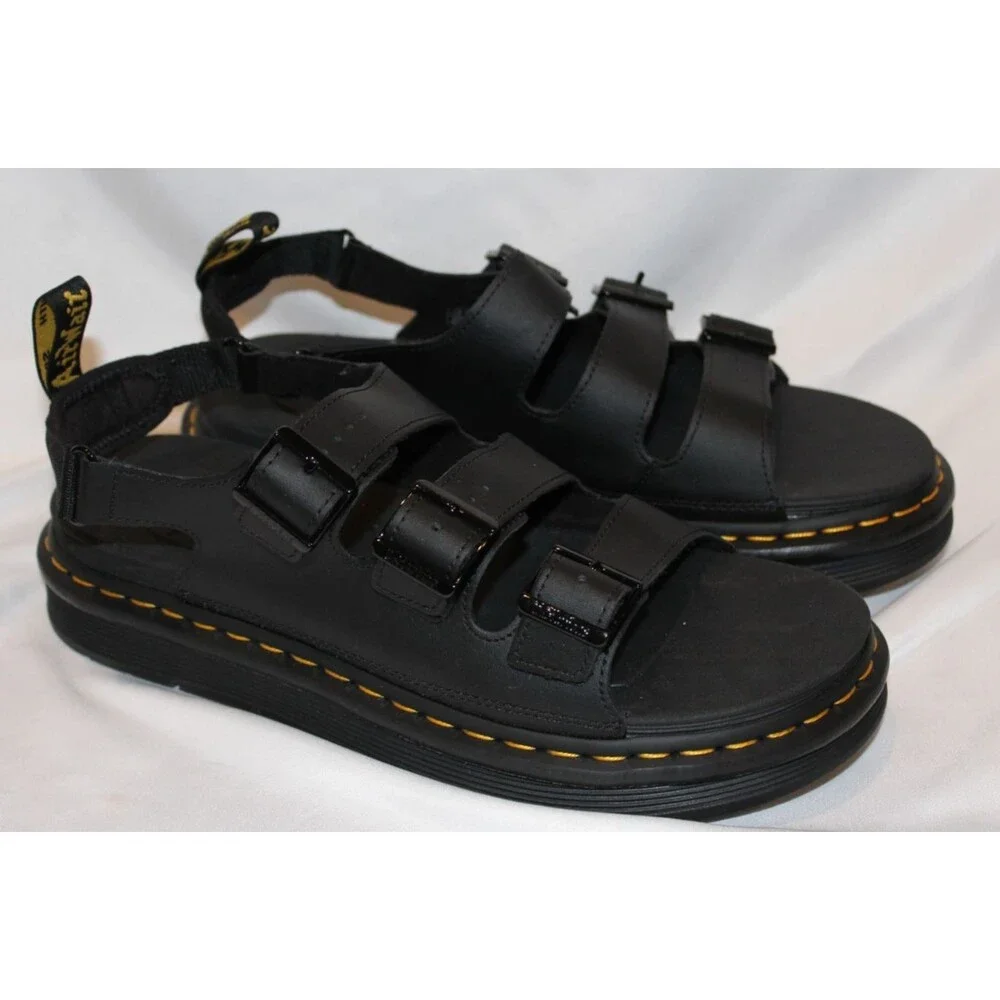 NEW Dr Martens Shoes‎ Men 11 Women 12  Black Leather Straps Soloman Sandals